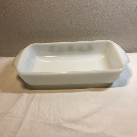 Vintage Fire King Milk Glass Green Flowers Pattern Loaf 9” x 5” - Picture 10 of 10